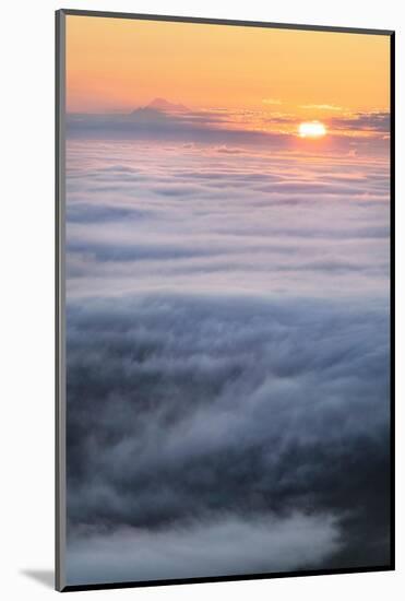 Fog over Puget Sound At sunrise seen from Olympic Mountains. Mount Baker is in the distance-Alan Majchrowicz-Mounted Photographic Print