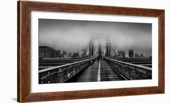 Fog over the Brooklyn Bridge, Brooklyn, Manhattan, New York City, New York State, USA-null-Framed Photographic Print