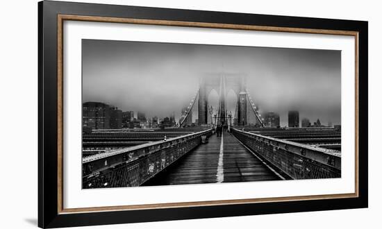 Fog over the Brooklyn Bridge, Brooklyn, Manhattan, New York City, New York State, USA-null-Framed Photographic Print