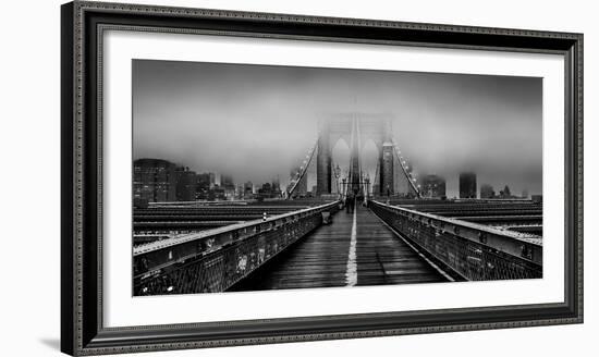 Fog over the Brooklyn Bridge, Brooklyn, Manhattan, New York City, New York State, USA-null-Framed Photographic Print