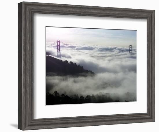 Fog Shrouds the Golden Gate Bridge and the Marin Headlands Near Sausalito-null-Framed Photographic Print