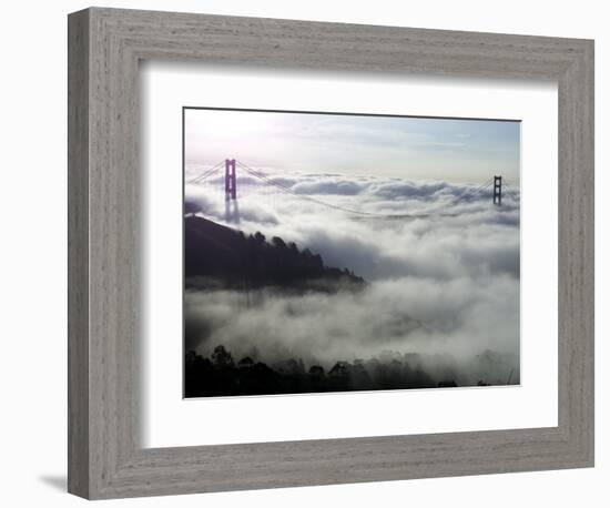 Fog Shrouds the Golden Gate Bridge and the Marin Headlands Near Sausalito-null-Framed Photographic Print