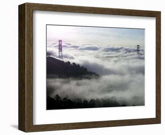 Fog Shrouds the Golden Gate Bridge and the Marin Headlands Near Sausalito-null-Framed Photographic Print