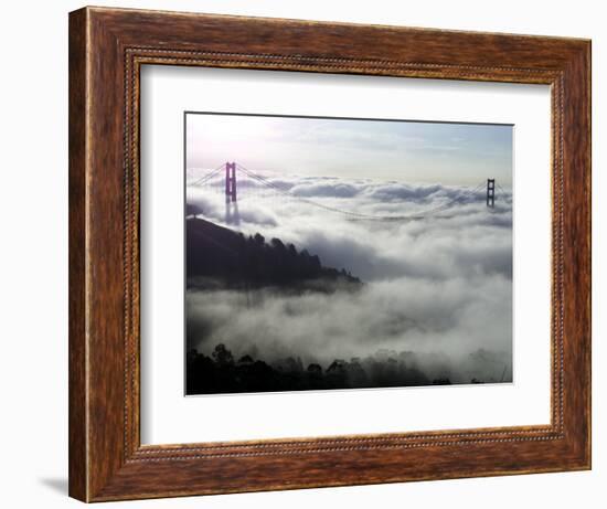 Fog Shrouds the Golden Gate Bridge and the Marin Headlands Near Sausalito-null-Framed Photographic Print