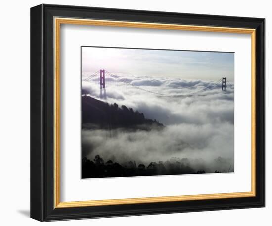 Fog Shrouds the Golden Gate Bridge and the Marin Headlands Near Sausalito-null-Framed Photographic Print