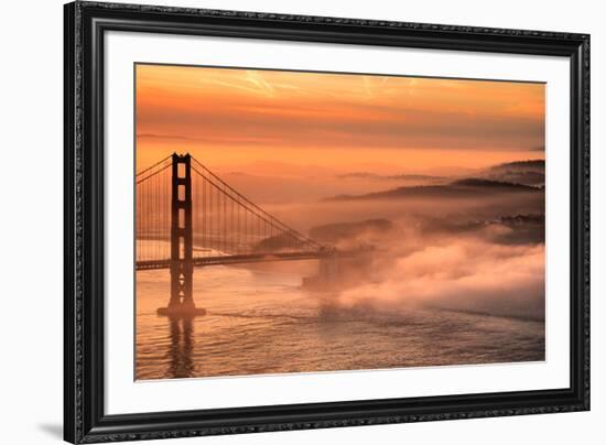 Fog Sweep at Golden Gate Bridge at Sunrise San Francisco Morning-Vincent James-Framed Premium Photographic Print