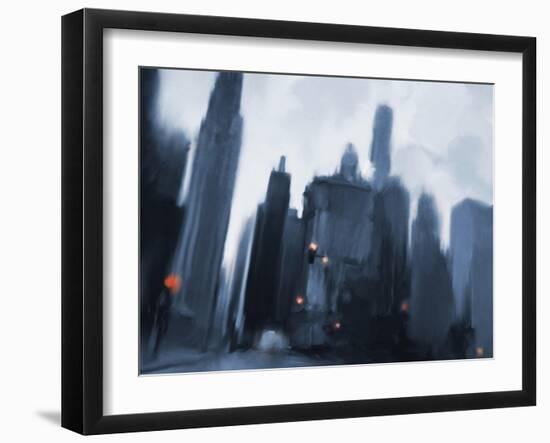 Foggy Evening in the City-Dan Meneely-Framed Art Print