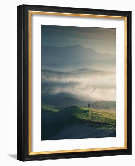 Foggy Landscape in Volterra and a Lonely Tree. Tuscany, Italy-StevanZZ-Framed Photographic Print