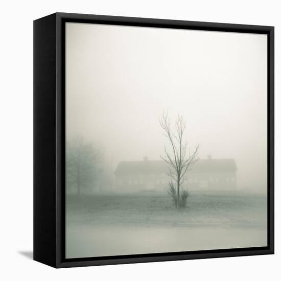 Foggy Morning Scene with Barn-Kevin Cruff-Framed Premier Image Canvas