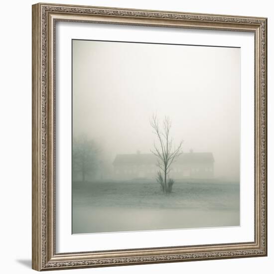 Foggy Morning Scene with Barn-Kevin Cruff-Framed Photographic Print