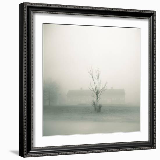 Foggy Morning Scene with Barn-Kevin Cruff-Framed Photographic Print