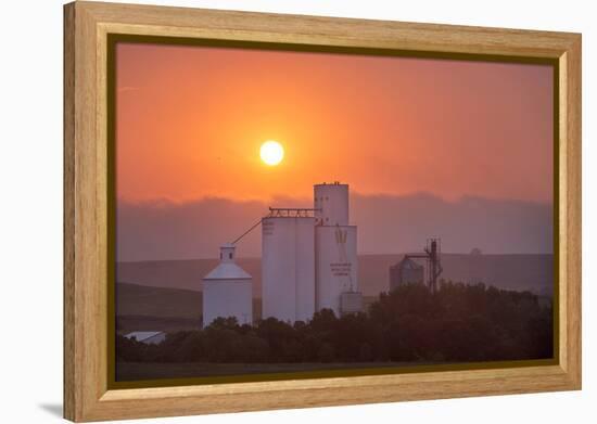 Foggy Sunrise over Grain Elevator, Farm, Kathryn, North Dakota, USA-Chuck Haney-Framed Premier Image Canvas