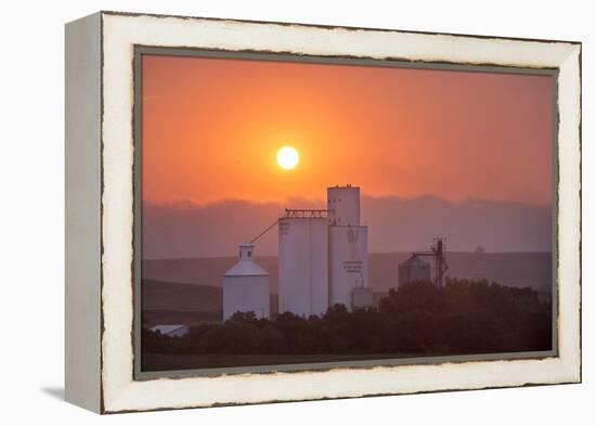 Foggy Sunrise over Grain Elevator, Farm, Kathryn, North Dakota, USA-Chuck Haney-Framed Premier Image Canvas