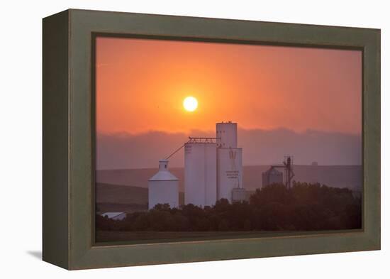 Foggy Sunrise over Grain Elevator, Farm, Kathryn, North Dakota, USA-Chuck Haney-Framed Premier Image Canvas