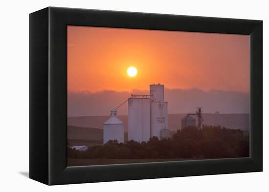 Foggy Sunrise over Grain Elevator, Farm, Kathryn, North Dakota, USA-Chuck Haney-Framed Premier Image Canvas