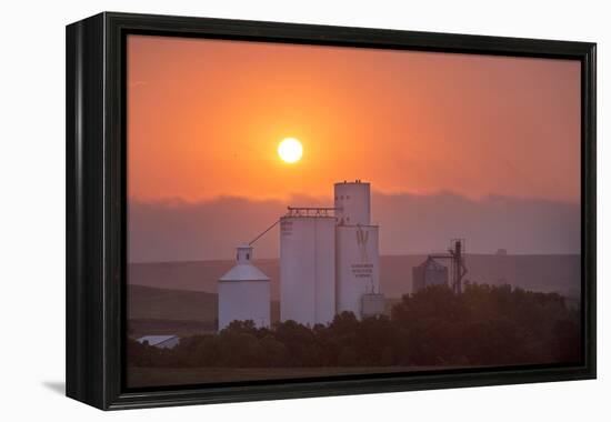 Foggy Sunrise over Grain Elevator, Farm, Kathryn, North Dakota, USA-Chuck Haney-Framed Premier Image Canvas