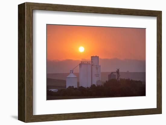 Foggy Sunrise over Grain Elevator, Farm, Kathryn, North Dakota, USA-Chuck Haney-Framed Photographic Print