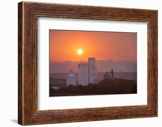 Foggy Sunrise over Grain Elevator, Farm, Kathryn, North Dakota, USA-Chuck Haney-Framed Photographic Print