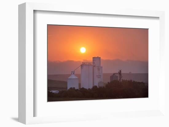 Foggy Sunrise over Grain Elevator, Farm, Kathryn, North Dakota, USA-Chuck Haney-Framed Photographic Print