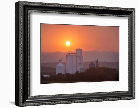 Foggy Sunrise over Grain Elevator, Farm, Kathryn, North Dakota, USA-Chuck Haney-Framed Photographic Print