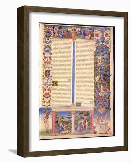 Fol.6R Genesis. Creation of Adam and Eve, from the Borso D'Este Bible. Vol. 1 (Vellum)-Italian-Framed Giclee Print