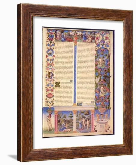 Fol.6R Genesis. Creation of Adam and Eve, from the Borso D'Este Bible. Vol. 1 (Vellum)-Italian-Framed Giclee Print