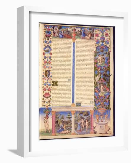 Fol.6R Genesis. Creation of Adam and Eve, from the Borso D'Este Bible. Vol. 1 (Vellum)-Italian-Framed Giclee Print