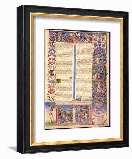 Fol.6R Genesis. Creation of Adam and Eve, from the Borso D'Este Bible. Vol. 1 (Vellum)-Italian-Framed Giclee Print