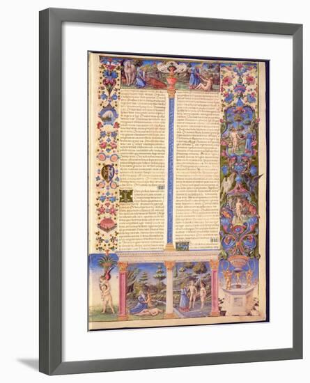 Fol.6R Genesis. Creation of Adam and Eve, from the Borso D'Este Bible. Vol. 1 (Vellum)-Italian-Framed Giclee Print