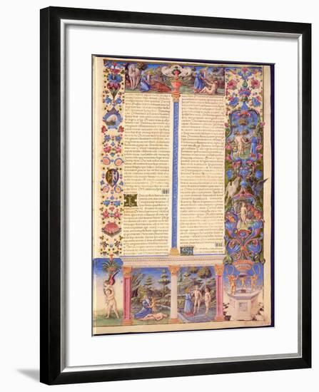 Fol.6R Genesis. Creation of Adam and Eve, from the Borso D'Este Bible. Vol. 1 (Vellum)-Italian-Framed Giclee Print