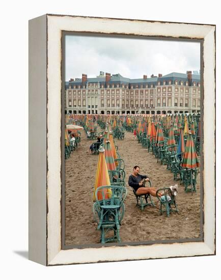 Folded Umbrellas Reflect Nearly Deserted Status of Mar Del Plata Beach-Leonard Mccombe-Framed Premier Image Canvas