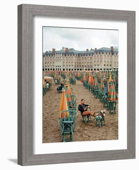 Folded Umbrellas Reflect Nearly Deserted Status of Mar Del Plata Beach-Leonard Mccombe-Framed Photographic Print