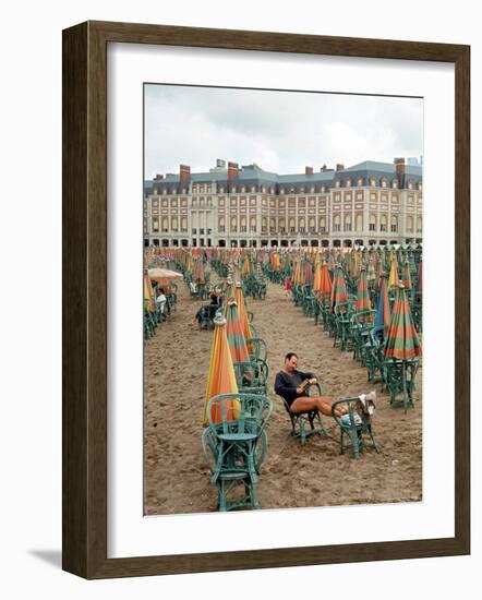 Folded Umbrellas Reflect Nearly Deserted Status of Mar Del Plata Beach-Leonard Mccombe-Framed Photographic Print