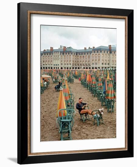 Folded Umbrellas Reflect Nearly Deserted Status of Mar Del Plata Beach-Leonard Mccombe-Framed Photographic Print