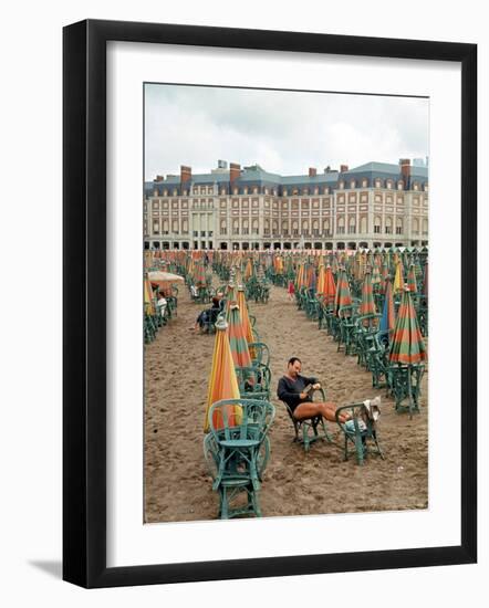 Folded Umbrellas Reflect Nearly Deserted Status of Mar Del Plata Beach-Leonard Mccombe-Framed Photographic Print