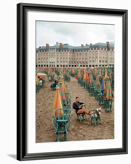 Folded Umbrellas Reflect Nearly Deserted Status of Mar Del Plata Beach-Leonard Mccombe-Framed Photographic Print