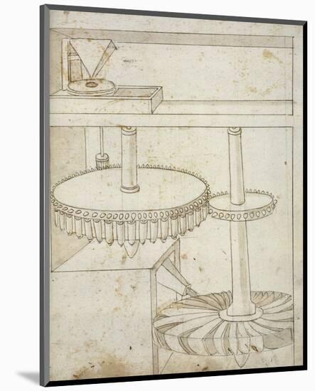 Folio 44: mill powered by horizontal wheel-Francesco di Giorgio Martini-Mounted Art Print