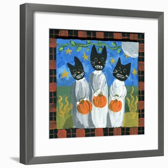 Folk Art Black Cats Halloween-sylvia pimental-Framed Art Print