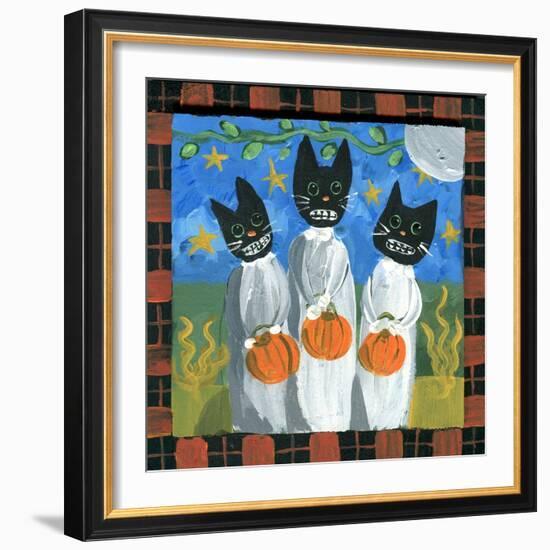 Folk Art Black Cats Halloween-sylvia pimental-Framed Art Print