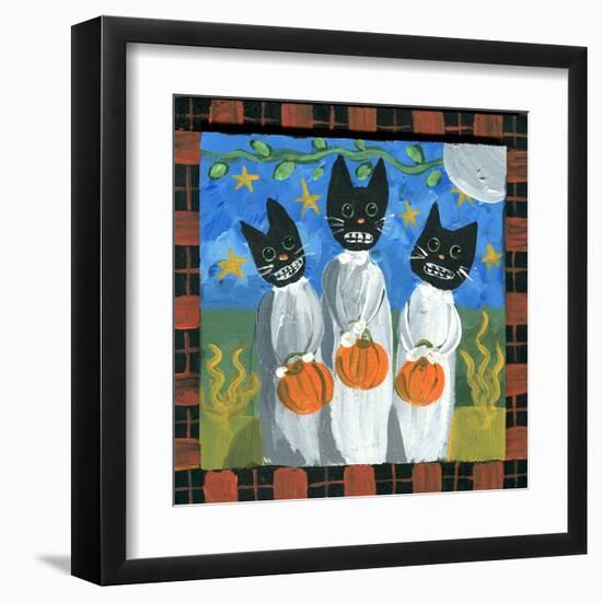 Folk Art Black Cats Halloween-sylvia pimental-Framed Art Print