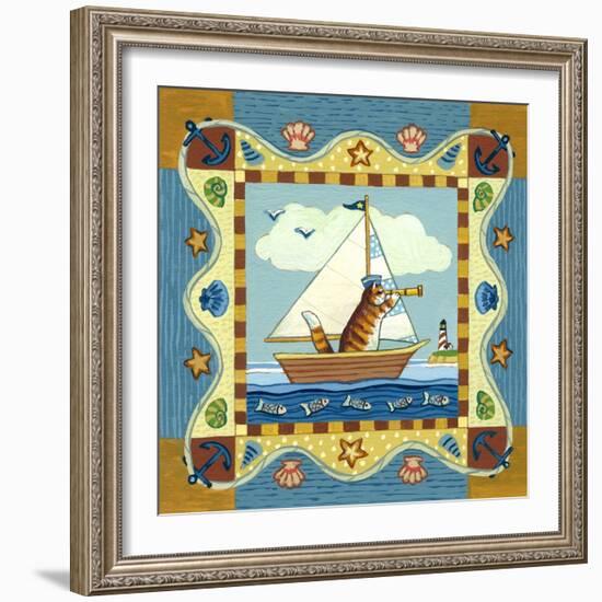 Folk Art Cat Sailing-Geraldine Aikman-Framed Giclee Print