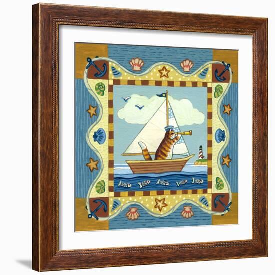 Folk Art Cat Sailing-Geraldine Aikman-Framed Giclee Print