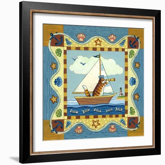 Folk Art Cat Sailing-Geraldine Aikman-Framed Giclee Print