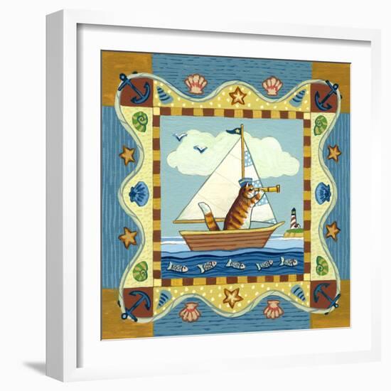 Folk Art Cat Sailing-Geraldine Aikman-Framed Giclee Print