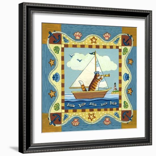 Folk Art Cat Sailing-Geraldine Aikman-Framed Giclee Print