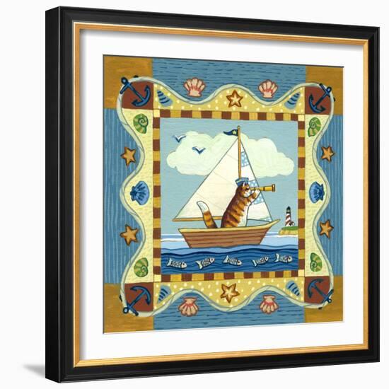 Folk Art Cat Sailing-Geraldine Aikman-Framed Giclee Print