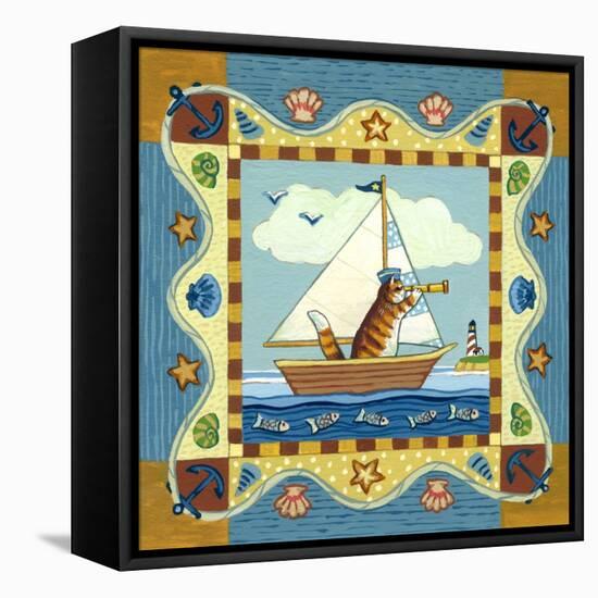 Folk Art Cat Sailing-Geraldine Aikman-Framed Premier Image Canvas