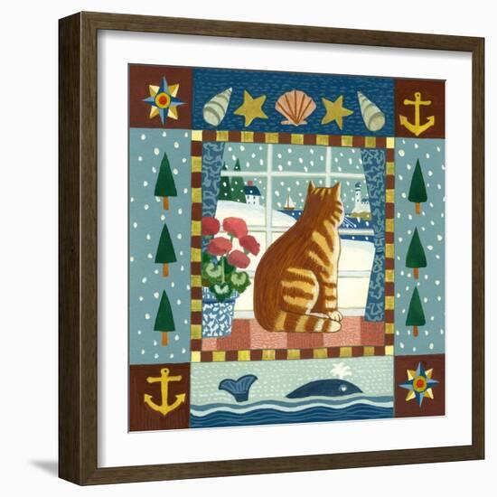 Folk Art Cat Winter-Geraldine Aikman-Framed Giclee Print