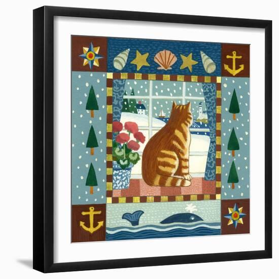 Folk Art Cat Winter-Geraldine Aikman-Framed Giclee Print