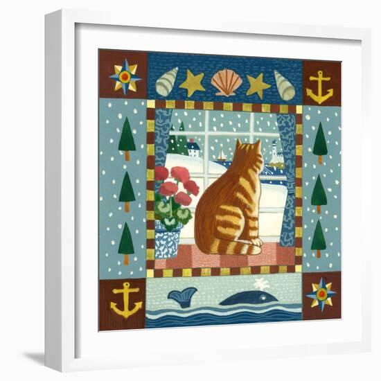 Folk Art Cat Winter-Geraldine Aikman-Framed Giclee Print